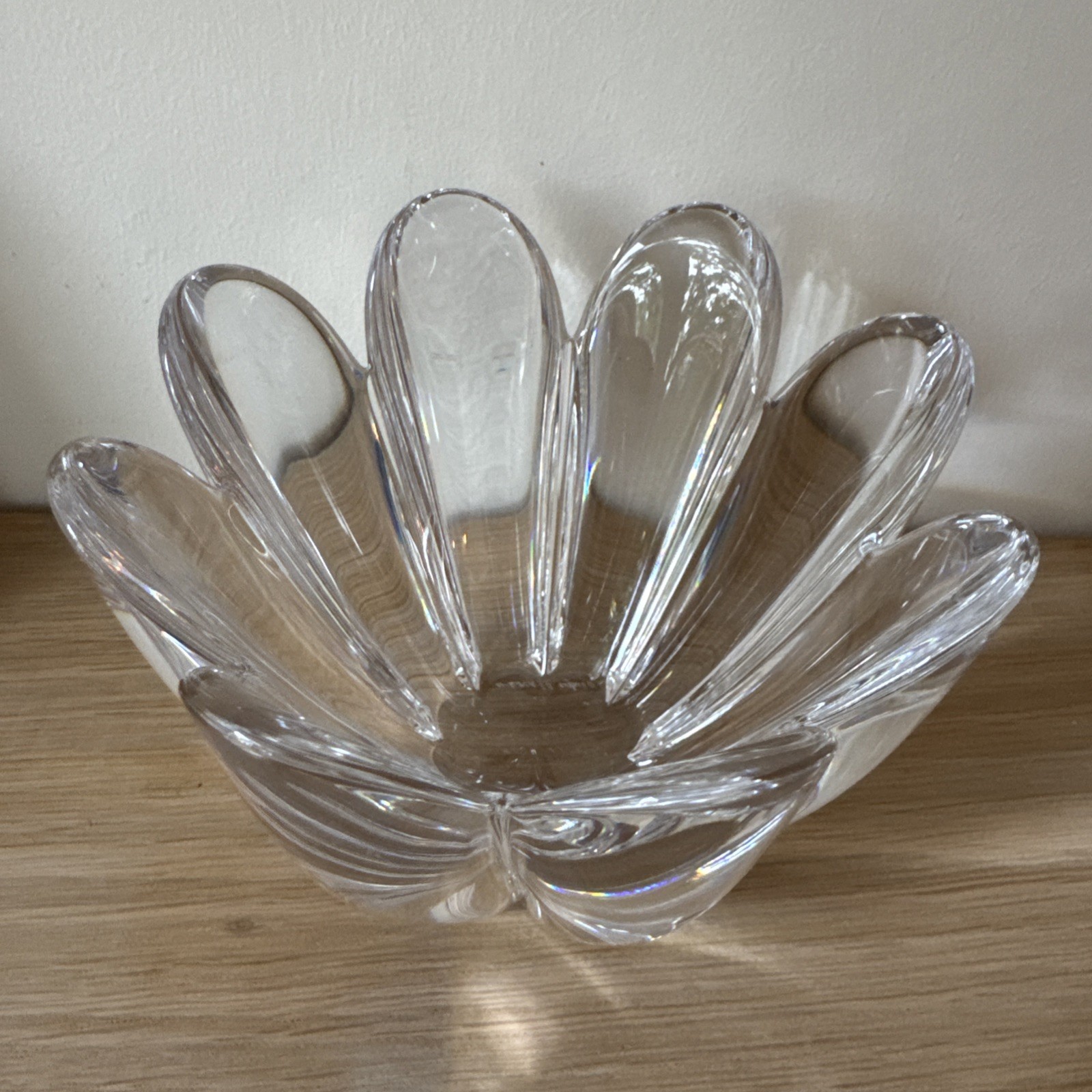 Orrefors Sweden Crystal Mayflower 6” Vase Bowl Clear Glass Signed 1980’s Mint