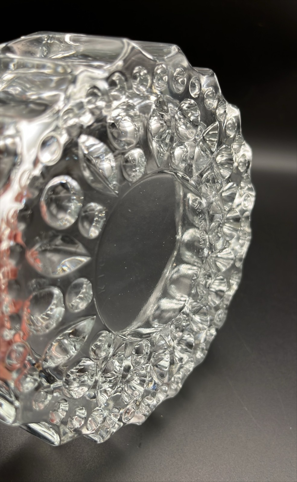Vintage KIG Indonesia Heavy Clear Crystal Glass Thumbprint Ashtray Sparkling EUC