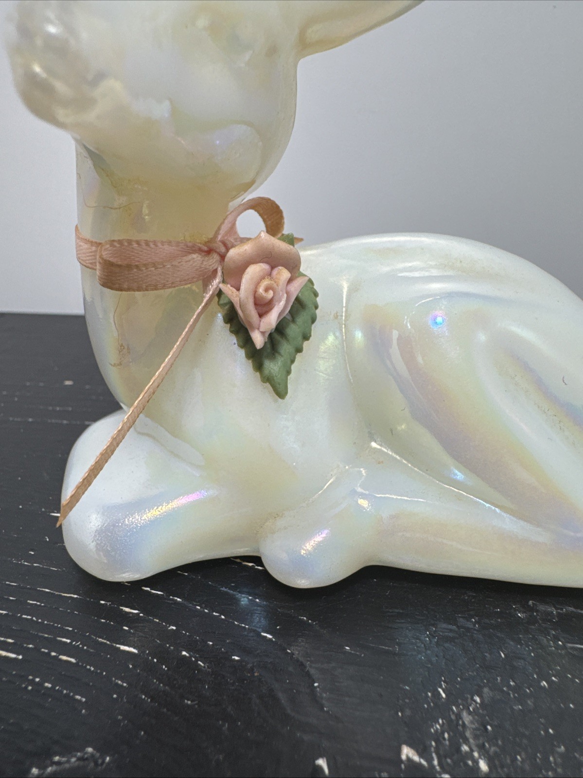 Vintage Fenton OPALESCENT GLASS Resting Deer Fawn with Sticker