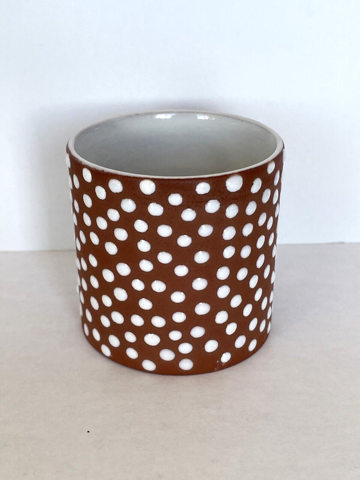 ZUETHEN Denmark Red Clay Polka Dot Pottery Edith Nielson 1950’s MCM Cup Vase