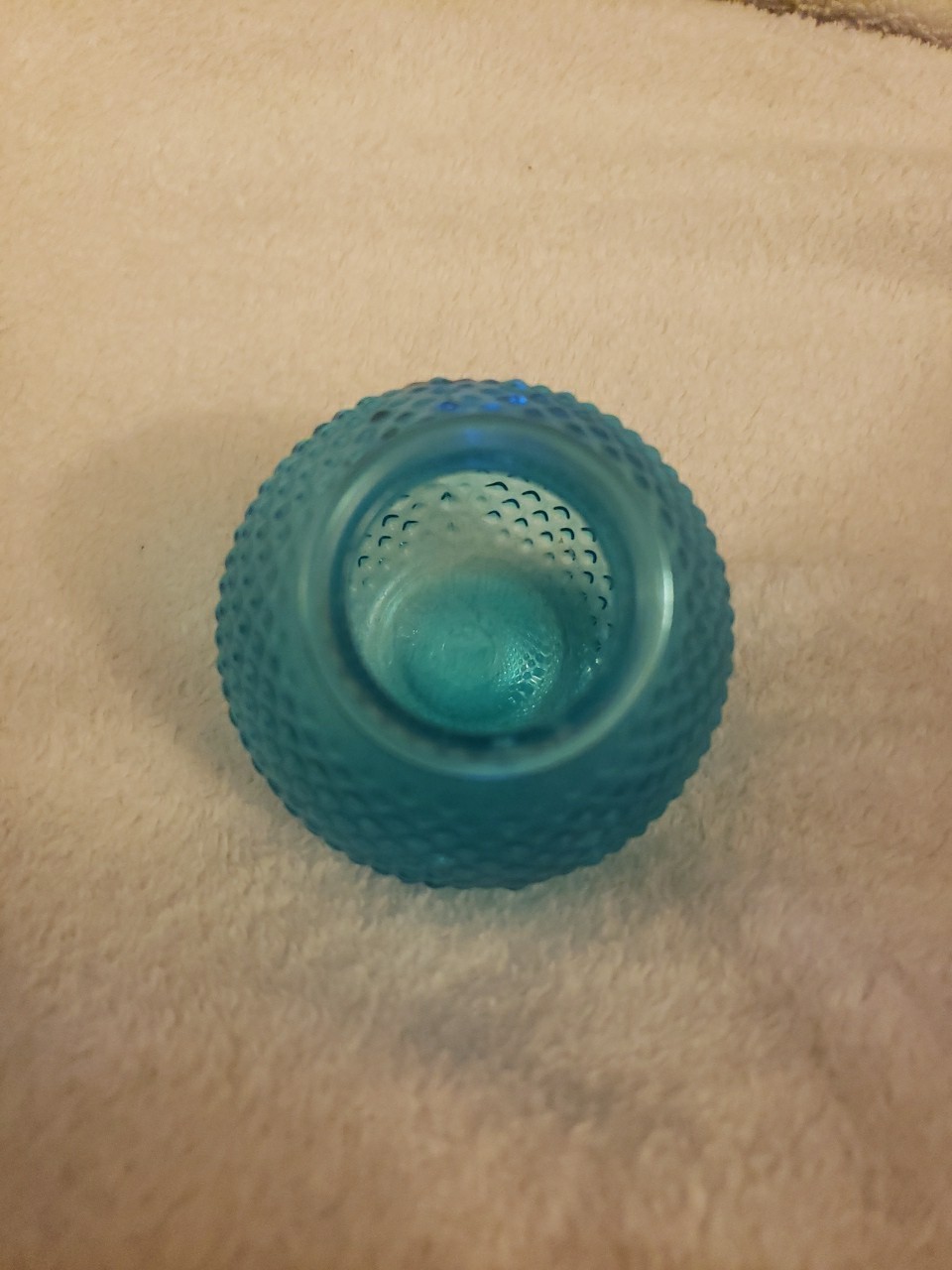 Vintage Round Aqua Blue/ Turquoise Hobnail Pressed Glass Bud Vase 3″inches Tall