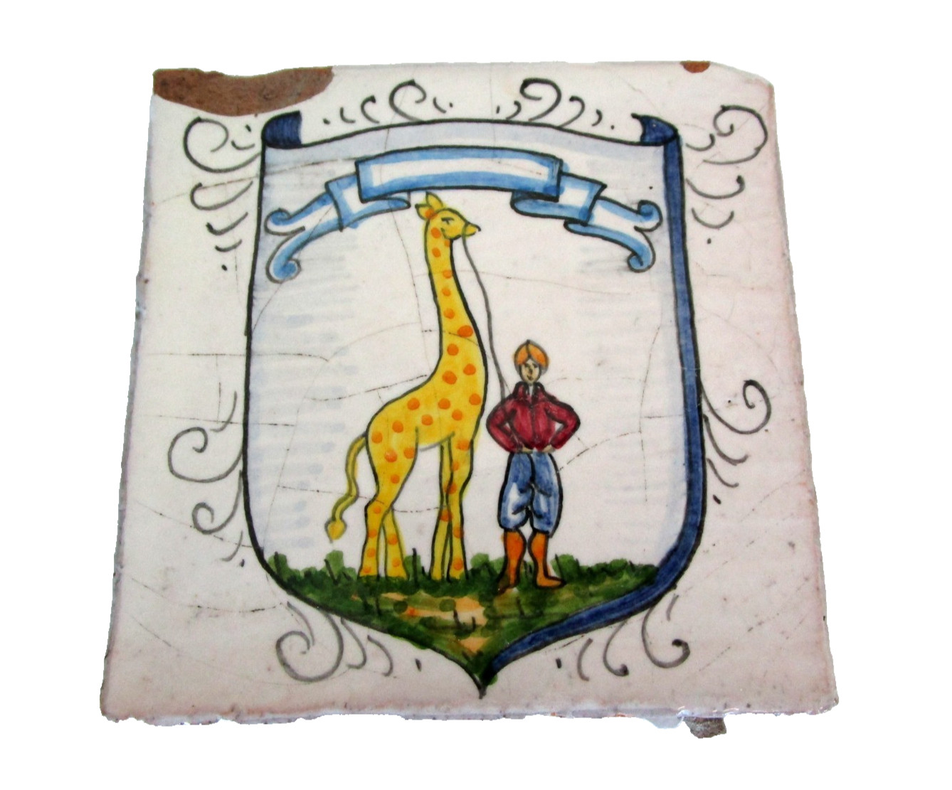 Vintage Italian Hand Painted Tile Giraffe Crest La Piccola Bottega 4×4
