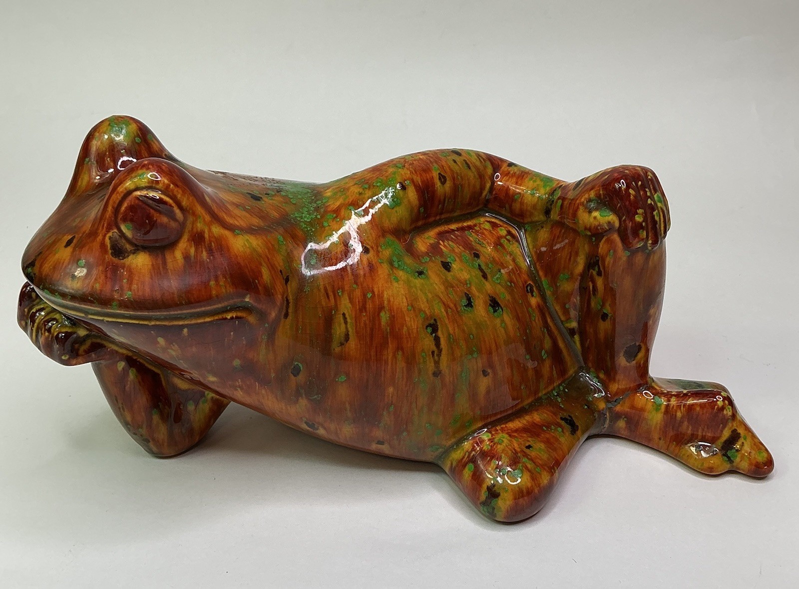 MCM 70s Art Pottery Drip Glazed Psychedelic Frog Figurine Multicolor Signed READ