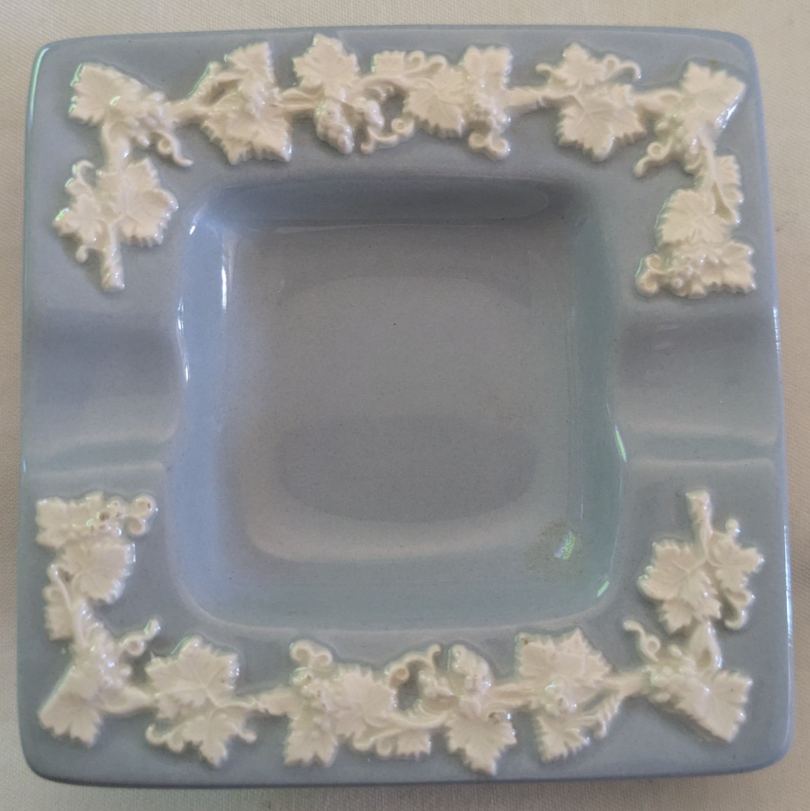 Vintage Wedgwood Embossed Queensware Blue & Cream Ashtray/Trinket Dish, Set of 4