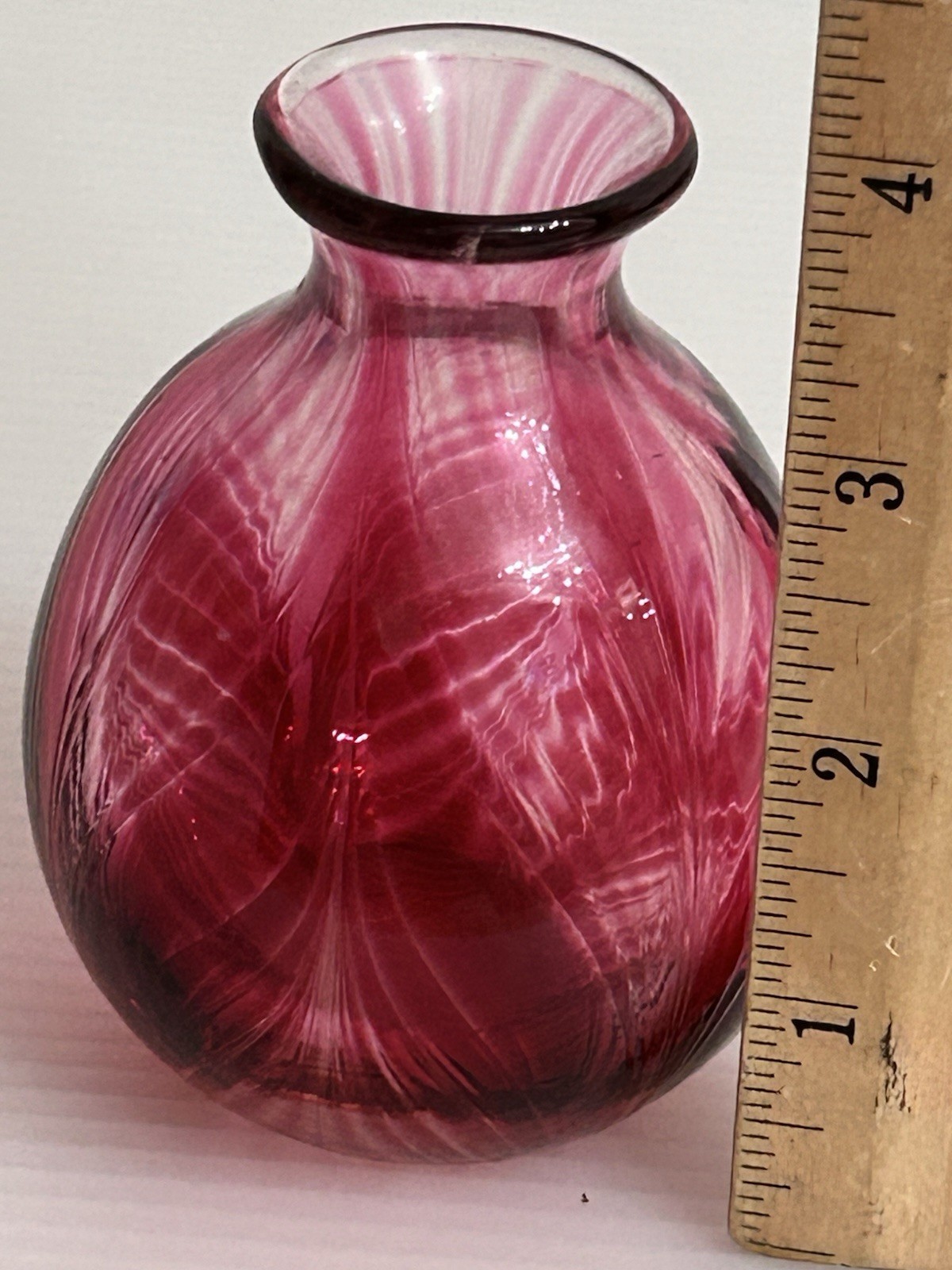 Charles Lotton Cranberry Leaves Petals Small Vase Signed & Dated 1980 *READ*