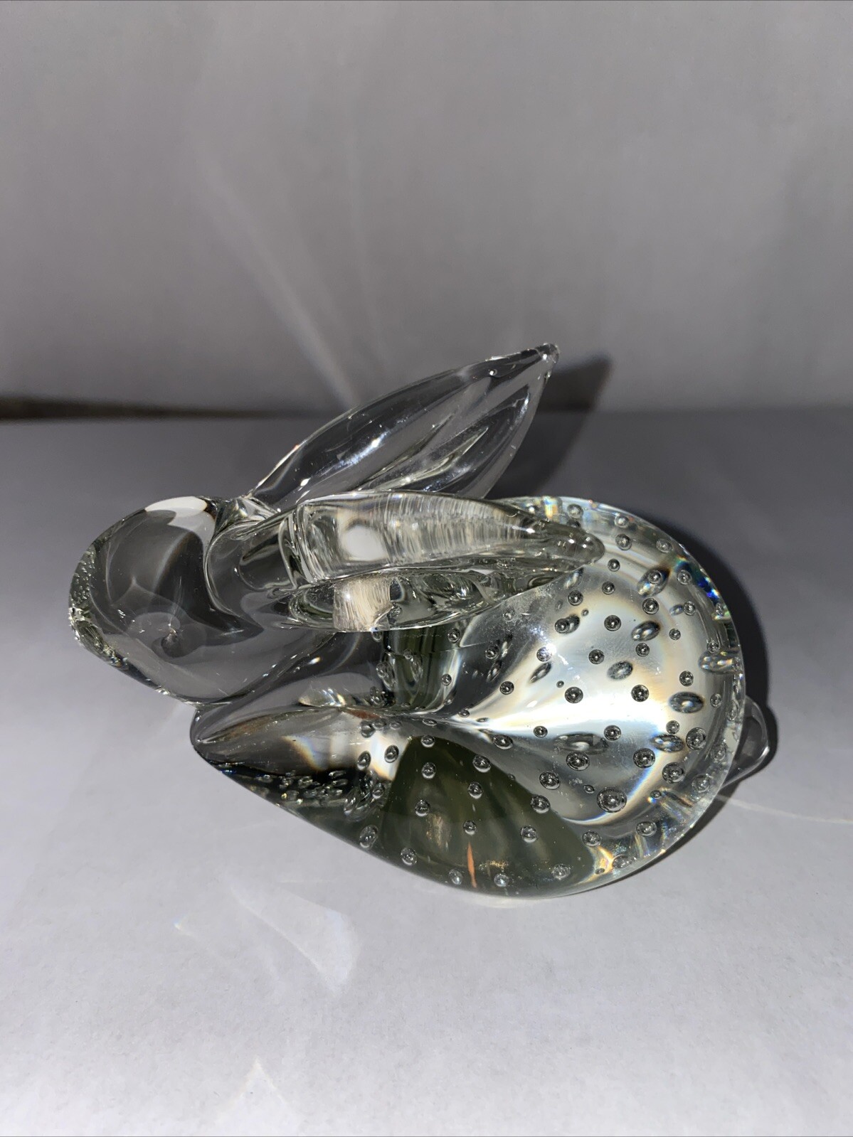 Clear Glas Bunny Paperweight Controlled Bubbles Art Glass Figurine Easter 5×2.5″