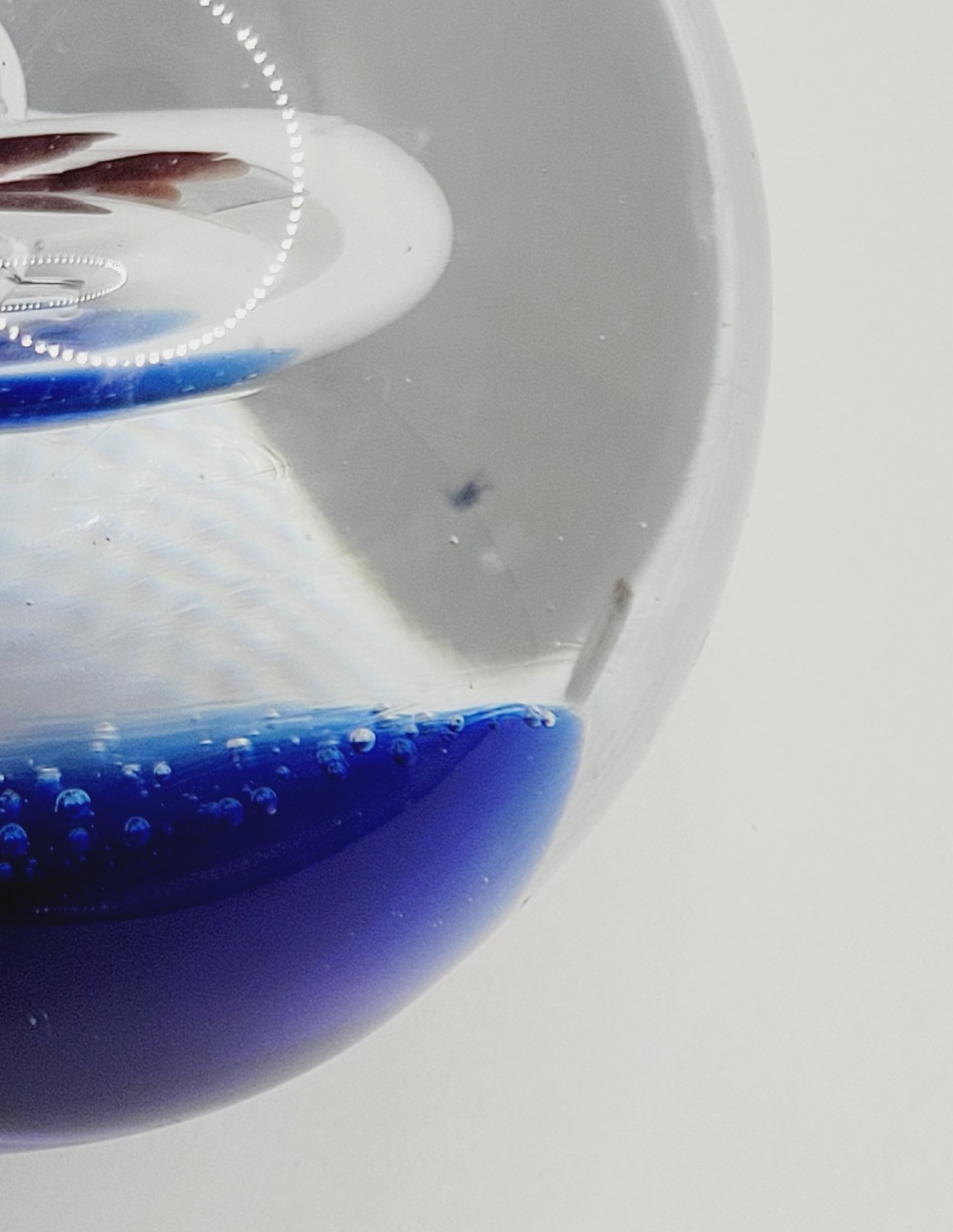 Blown Art Glass Paperweight Cobalt Blue w Clear Donut Hole Controlled Bubbles