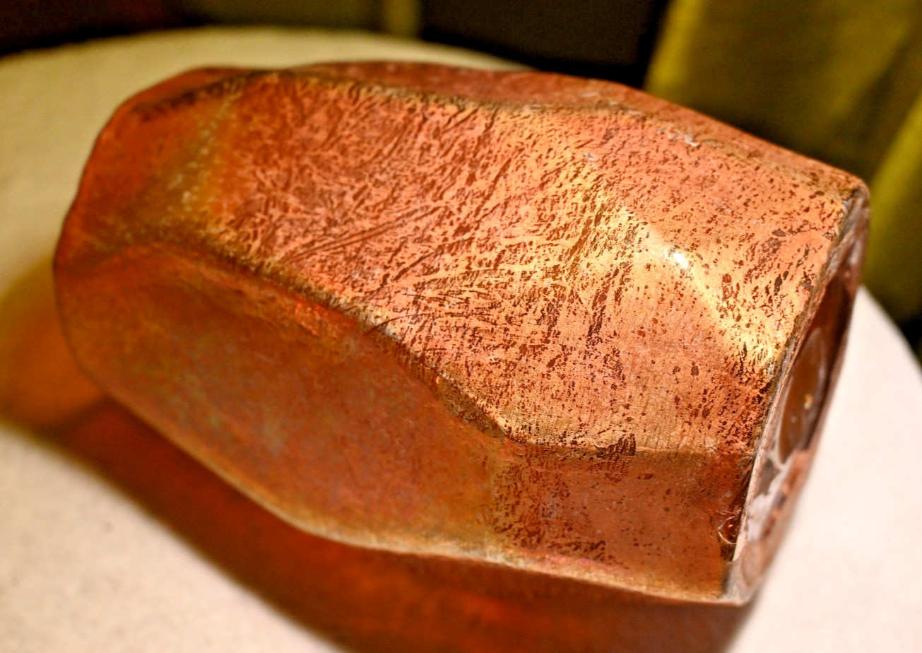 Vintage Hand Blown Iridescent Copper Art Glass Vase Faceted Studio Glass