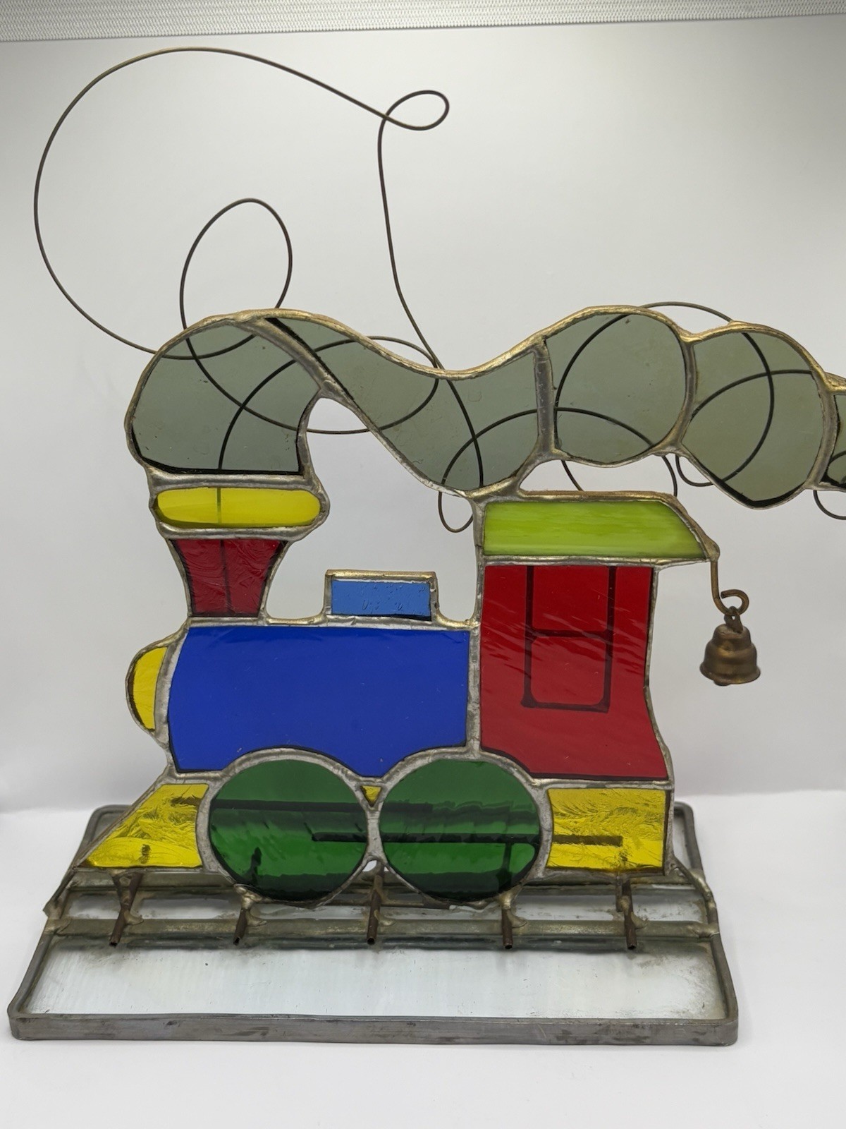 Vintage Stained Glass Train On Stand Nursery Kids Room Suncatcher Colorful