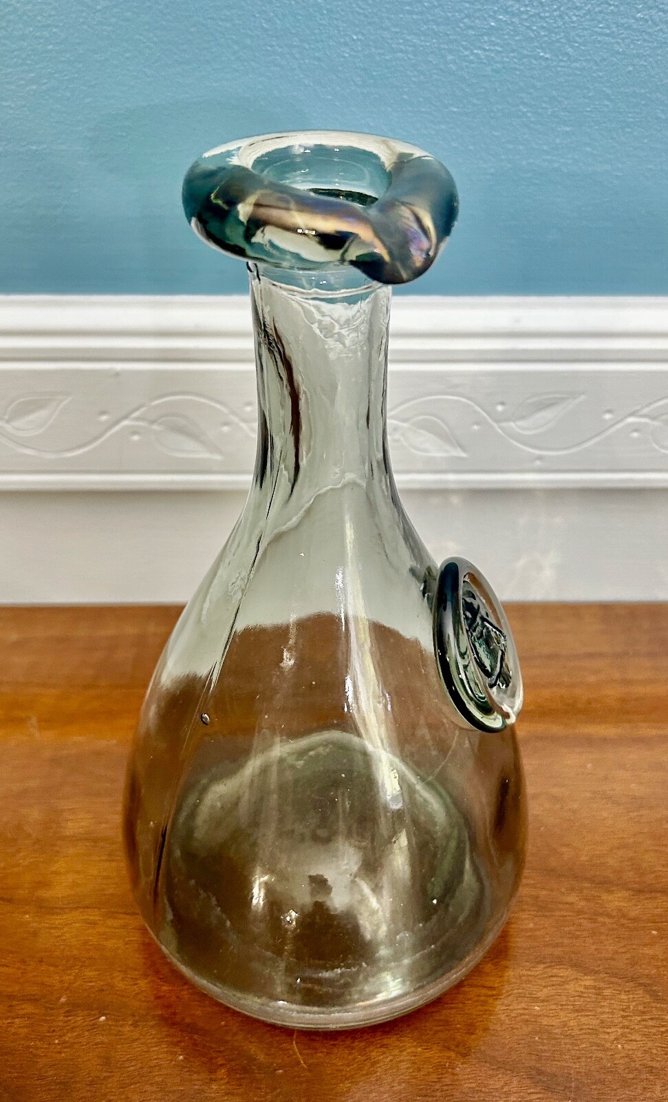 Vtg Holmegaard Denmark Smoke Gray Glass Bottle Carafe viking Medallion MCM