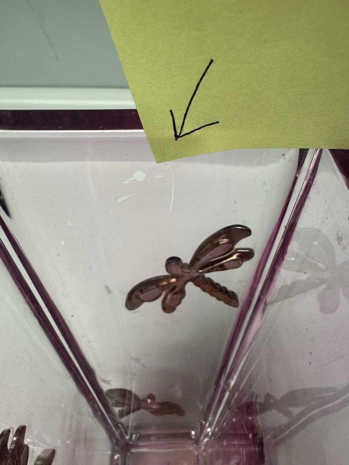 Vintage Teleflora Pink Czech Republic Crystal Case W/ Dragonflies