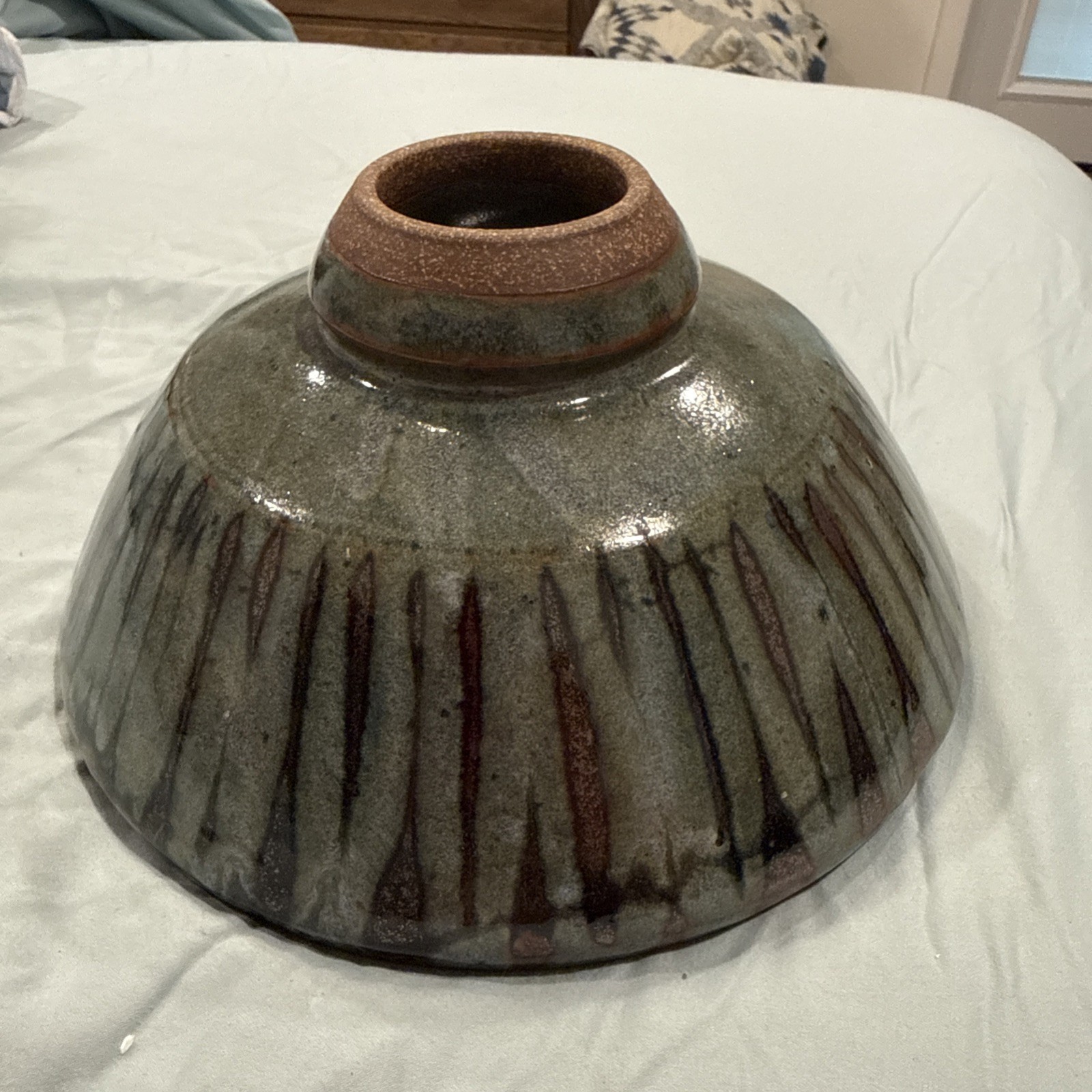 Studio Art Pottery Oil Lamp/Bud Vase Blue, Purple,Brown Drip Glaze