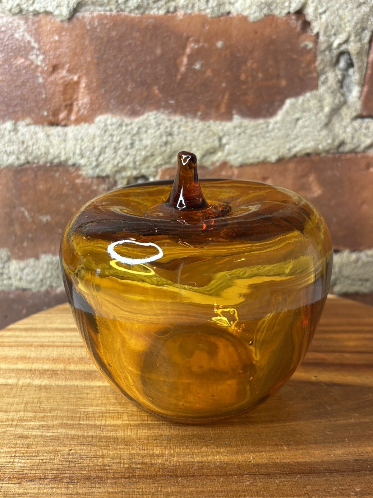 VTG Art Glass Apple Paperweight Transparent Amber Figurine Statue