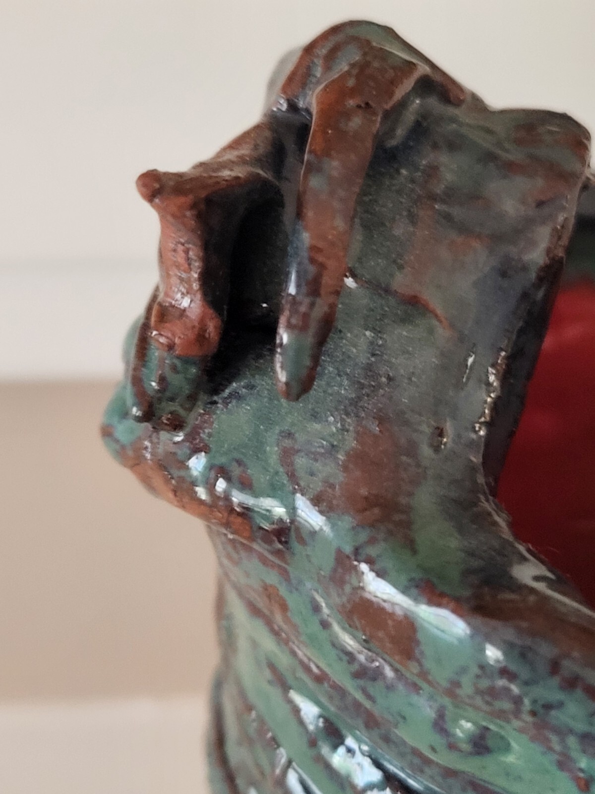 Studio Art Pottery Hand Thrown Dragon Vase/ Planter Glazed Coiled Signed LEVI