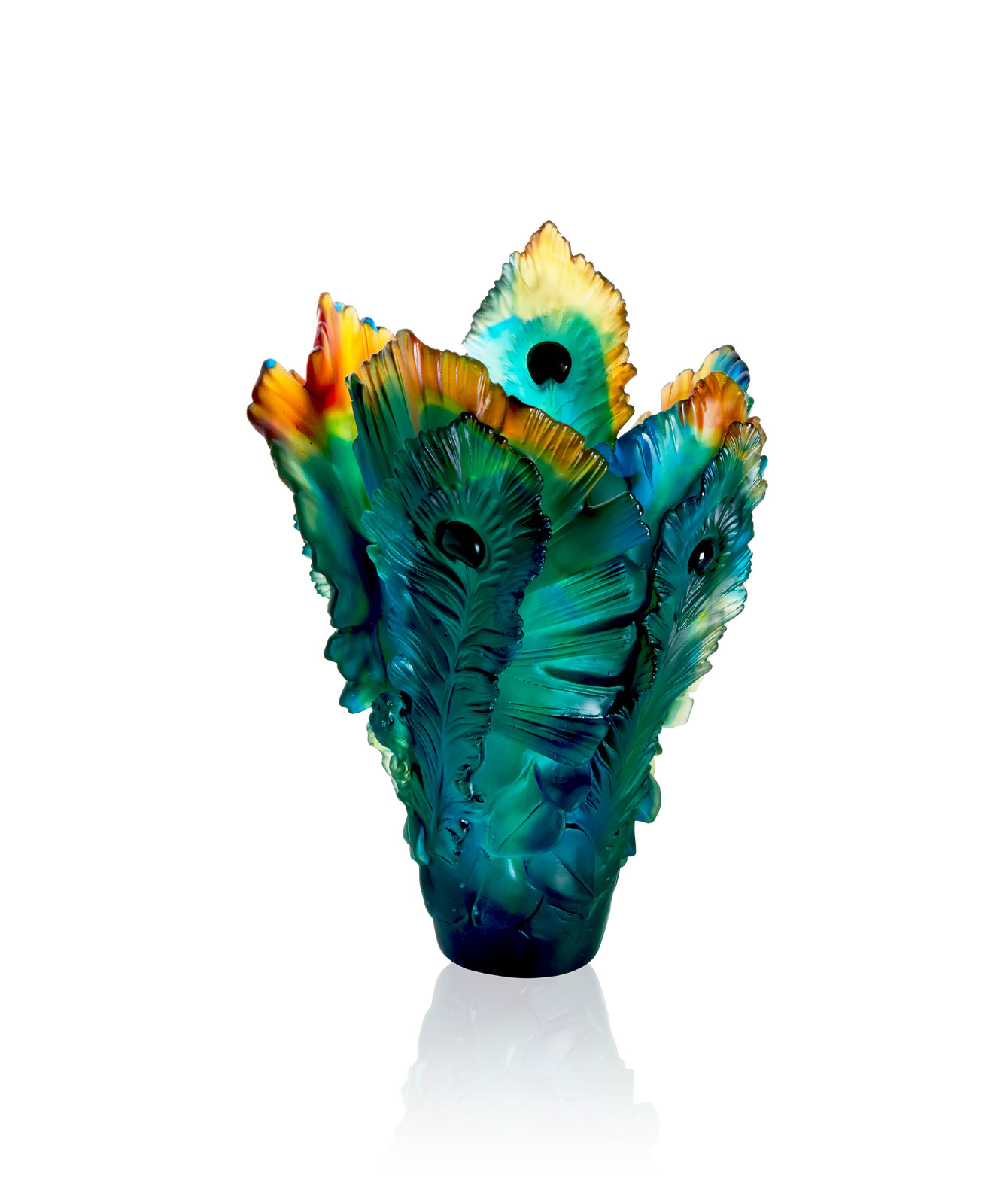 Daum Home Décor – Large Peacock Flower Vase a Daum creation – 5692