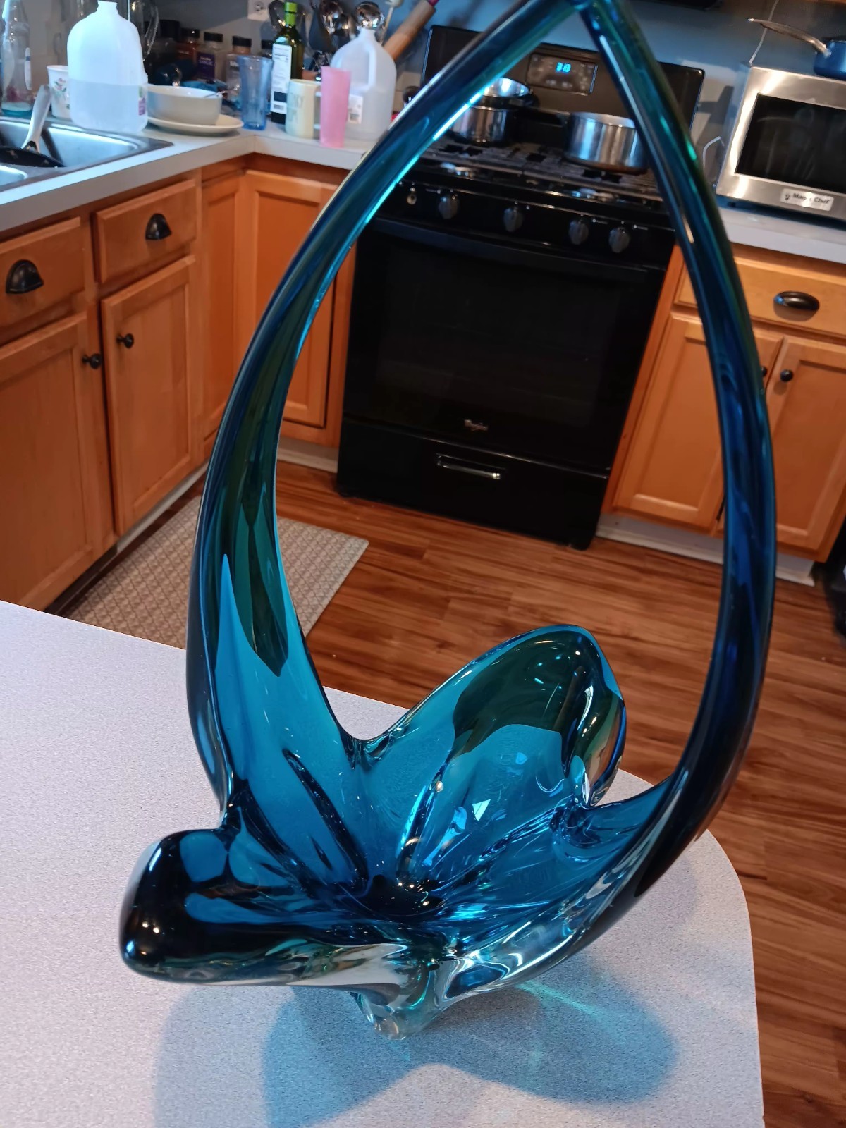 Stunning Blue Chalet Art Glass 1960s 16″ Ooak Canada Signed