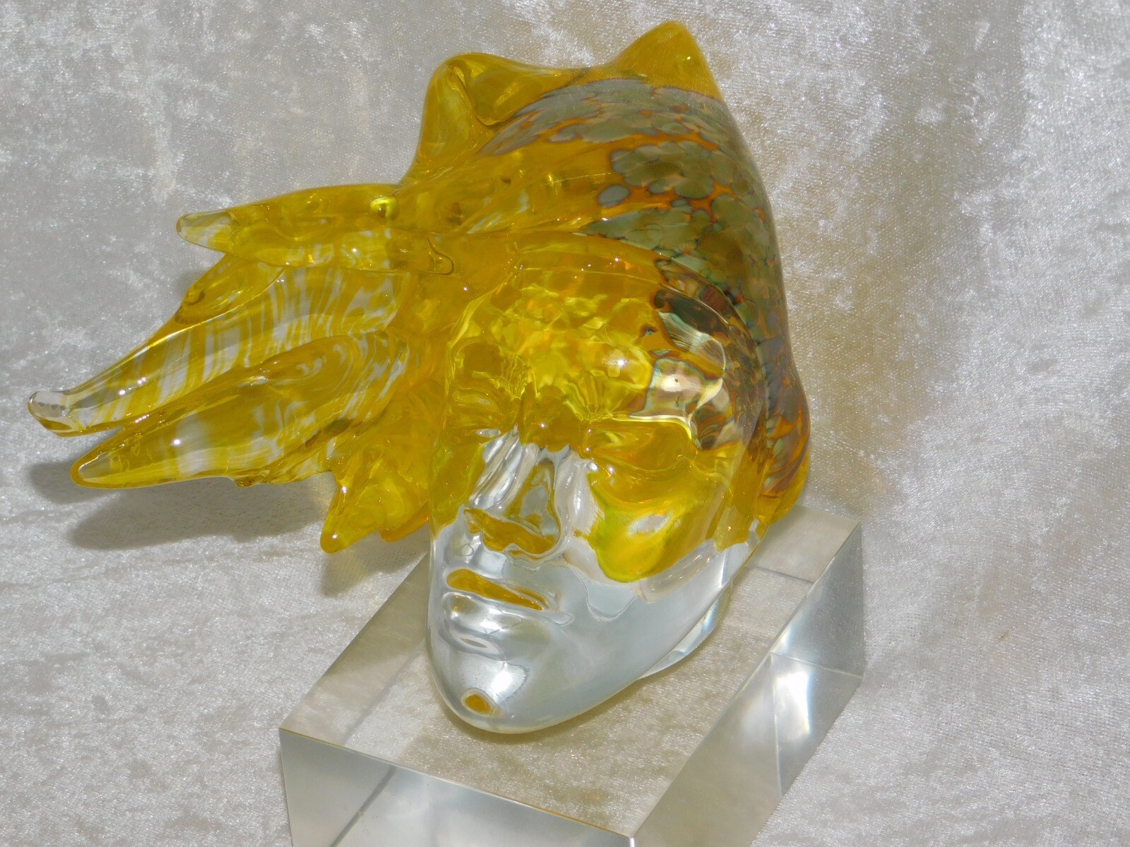 Modern Art Glass Sculpture Blown Blonde Hair Bust Henryk Rysz Poland Papeweight