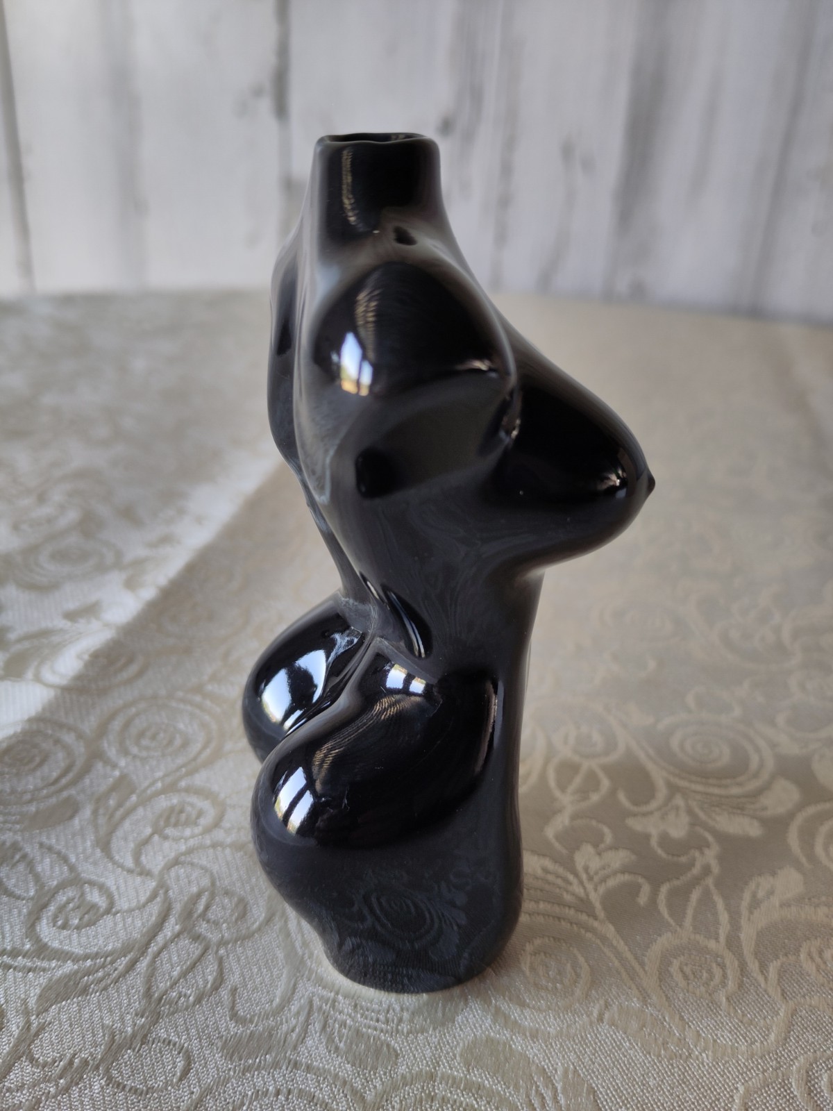 Nude Female Body Vase – Ceramic Black 4.75″ – Bud Vase – Voluptuous Woman – New