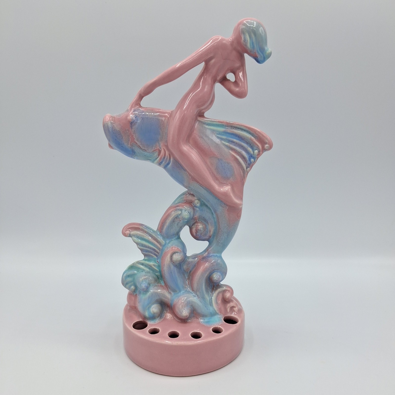 Royal Haeger Nude Astride Fish R-363 Mauve Agate Glaze Vintage Woman on Fish MCM