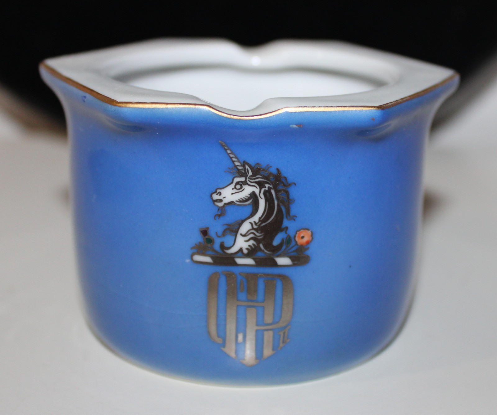 Fukagawa Ashtrays Goat Unicorn Gilt Silver Porcelain SET 5 Japan Antique