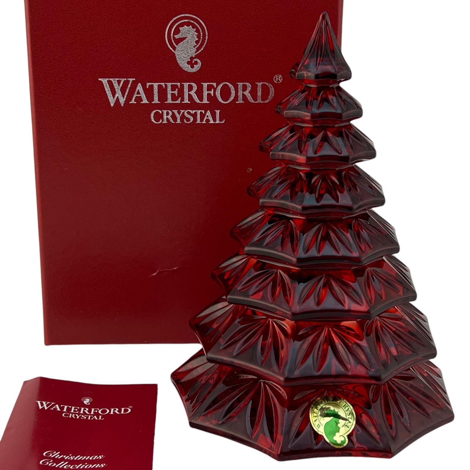 Waterford Crystal RED Christmas Tree Sculpture 6 1/2″ Crimson Ruby Figure