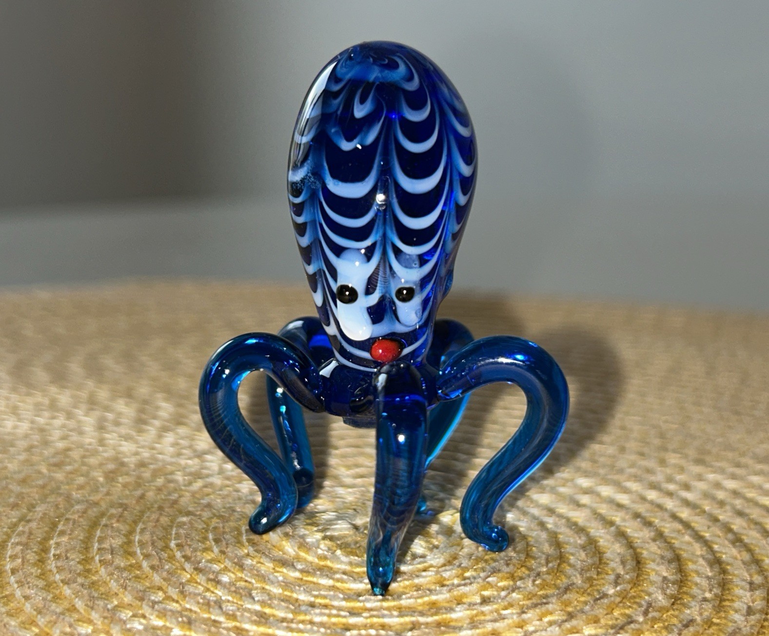 Handcrafted Blown Cobalt Blue Art Glass Octopus Figurine Murano-Style 2.3”H