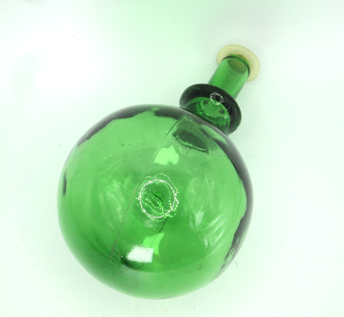 Vintage MCM Mold Blown Green Glass Stopper for Genie Bottles 6″