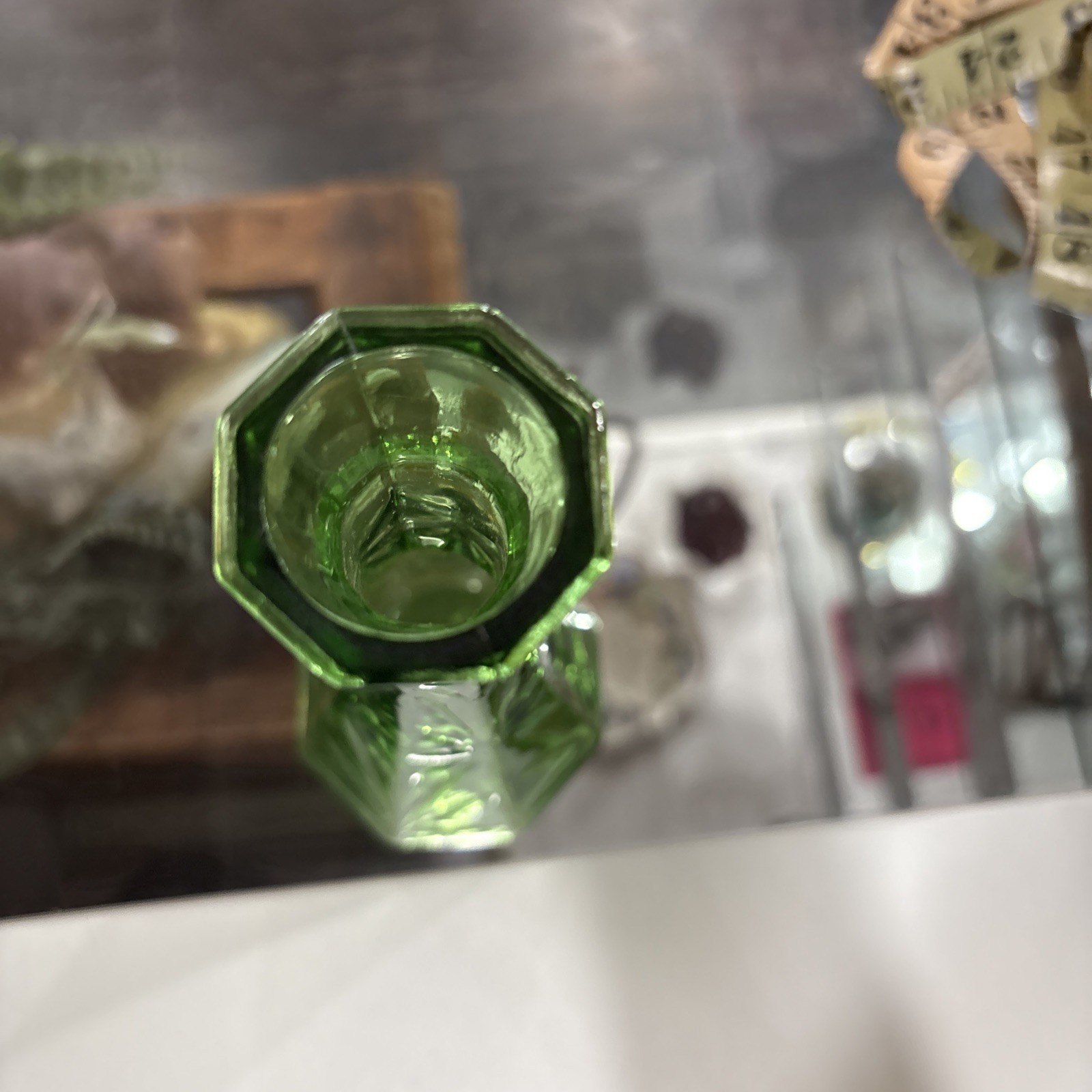 Hoosier Glass Green Star Pattern Bud Vase 4063-B