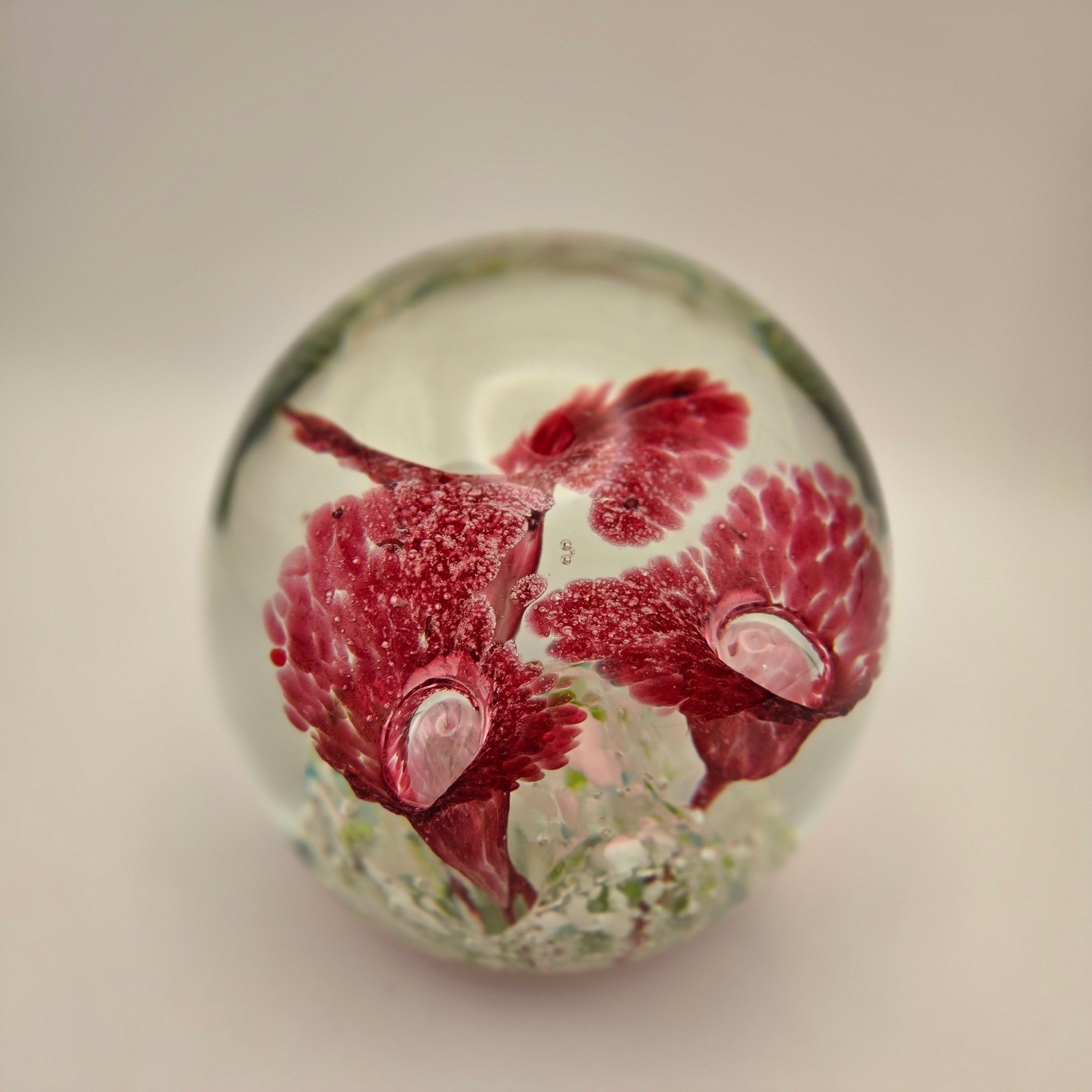 Art Glass Floral Paperweight Pink Flower Studio Glass Sphere almost 4lbs