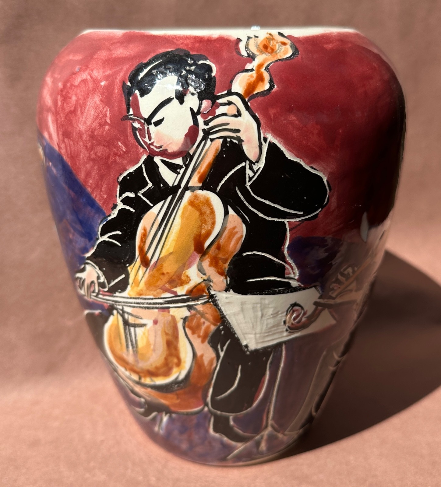 Francis McCarthy Pottery Vase Musicians Signed & Dated, 1982 8″ tall