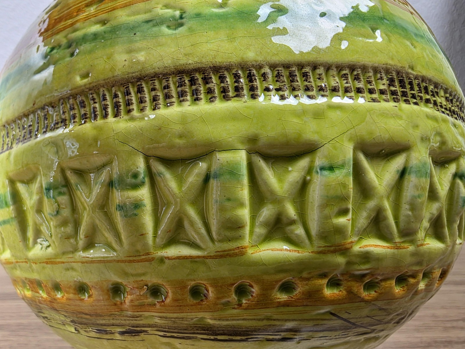 Vintage Rosenthal Netter Italy Green Geometric Art Pottery Round Vase MCM 264/4