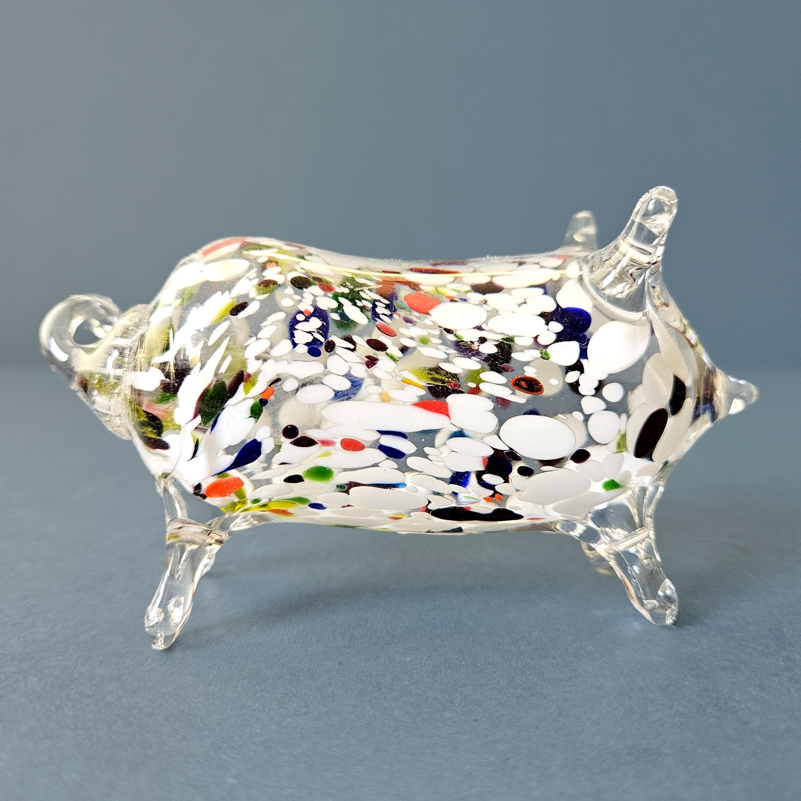 Art Glass Pig Hog Boar Multi Color Paperweight (AS-IS: Chipped Tail Tip)