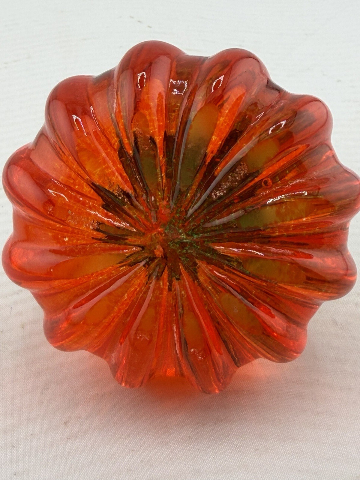 Art Glass Orange Pumpkin With Green Stem.2 3/4 Wide. Approximately 3 Inches Tall
