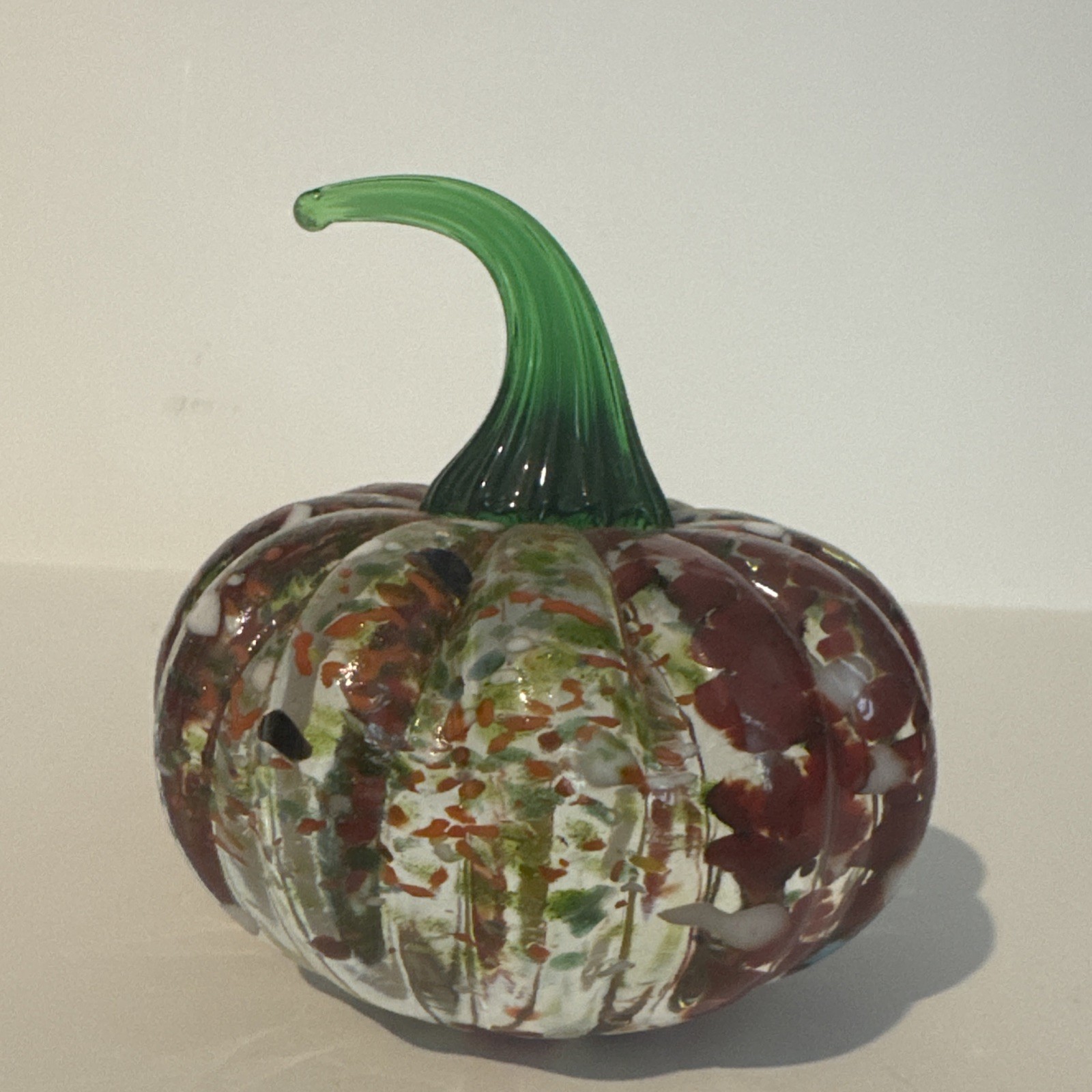 Blenko Pumpkin Paperweight Mini Multicolor Frit In Crystal Glass Applied Stem