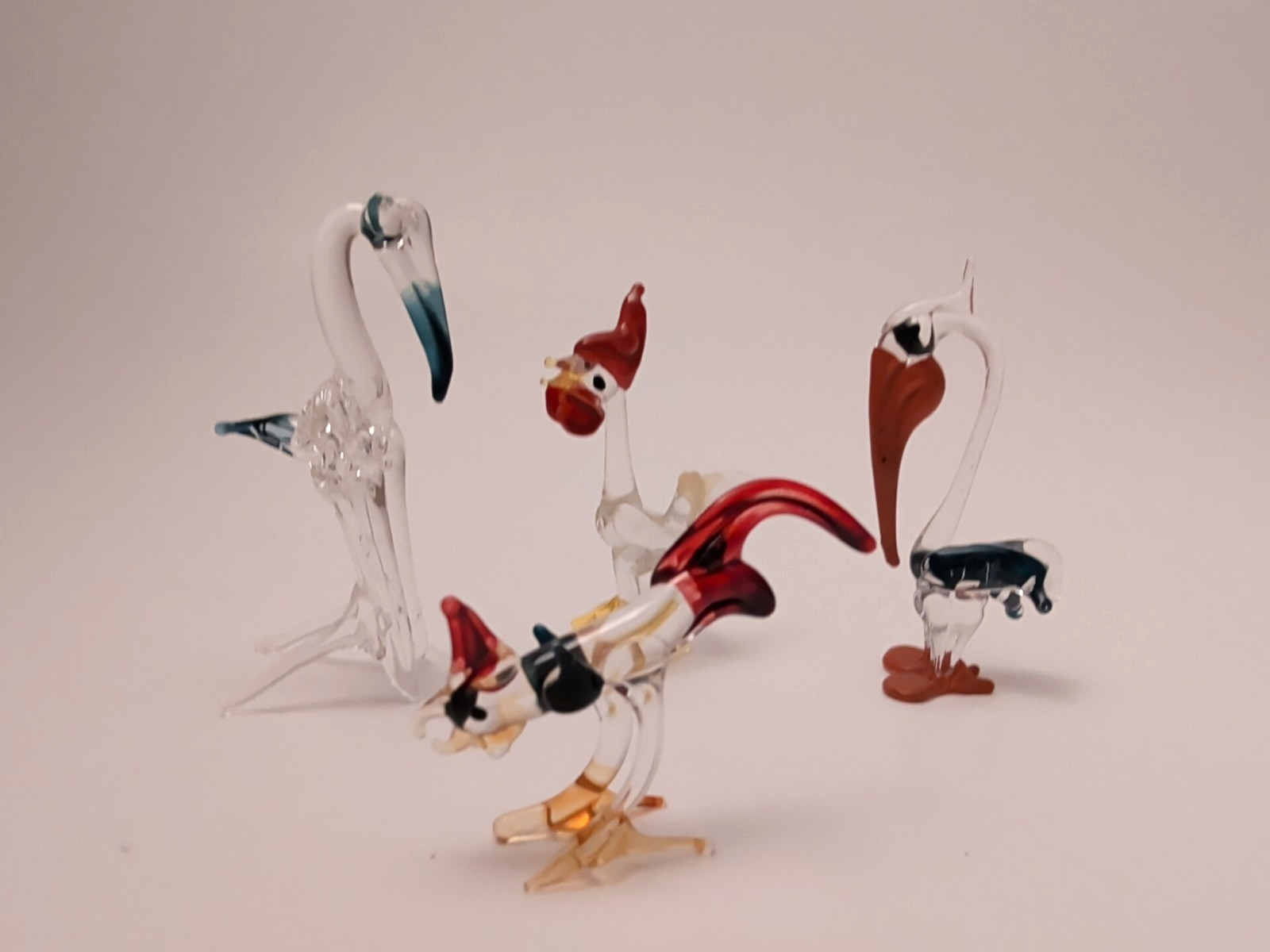 Vintage Hand Blown Glass Miniature Birds Lot of 4 Murano Style