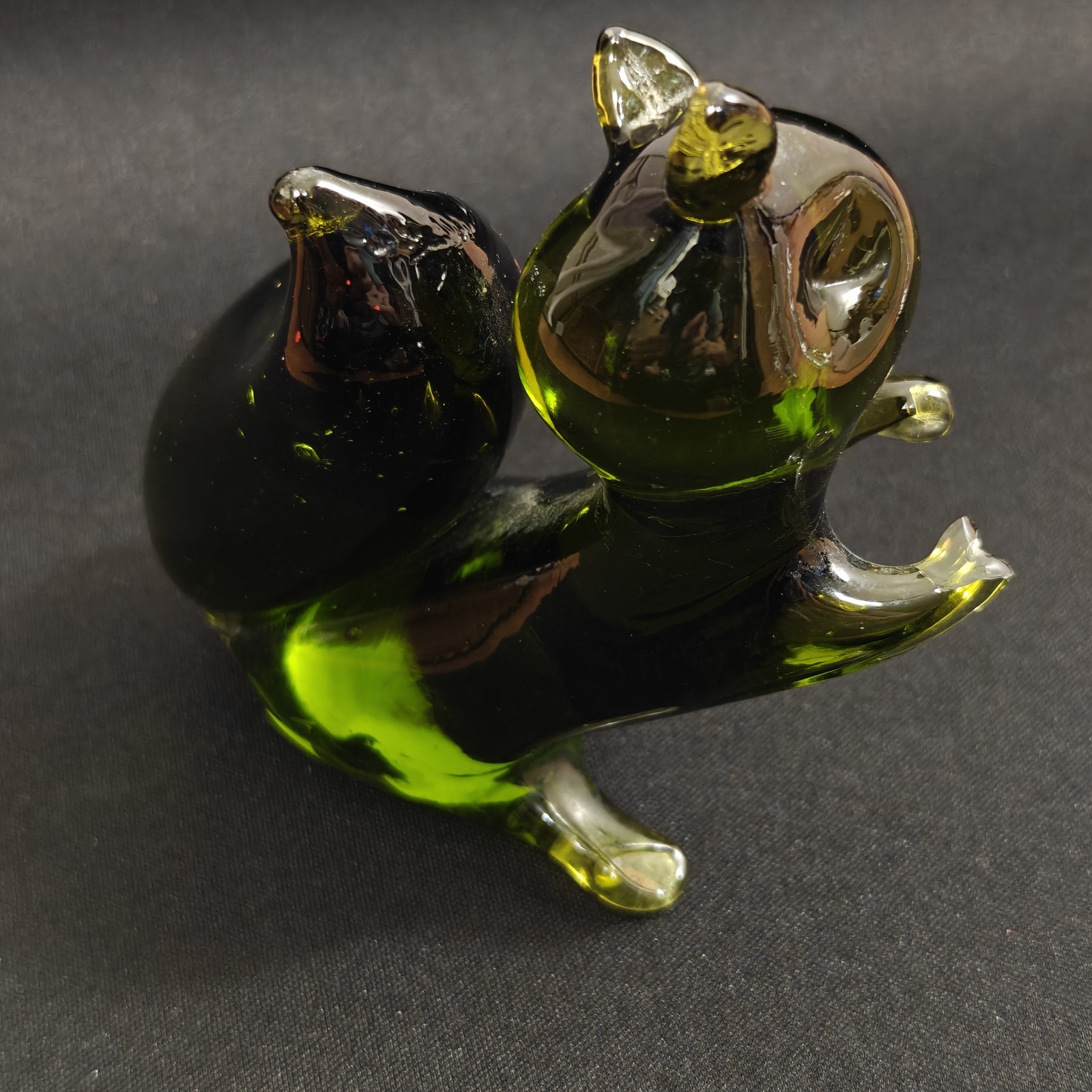 Vintage Emerald Green & Clear Art Glass Bunny Cat Turtle Bird Squirrel Figurines