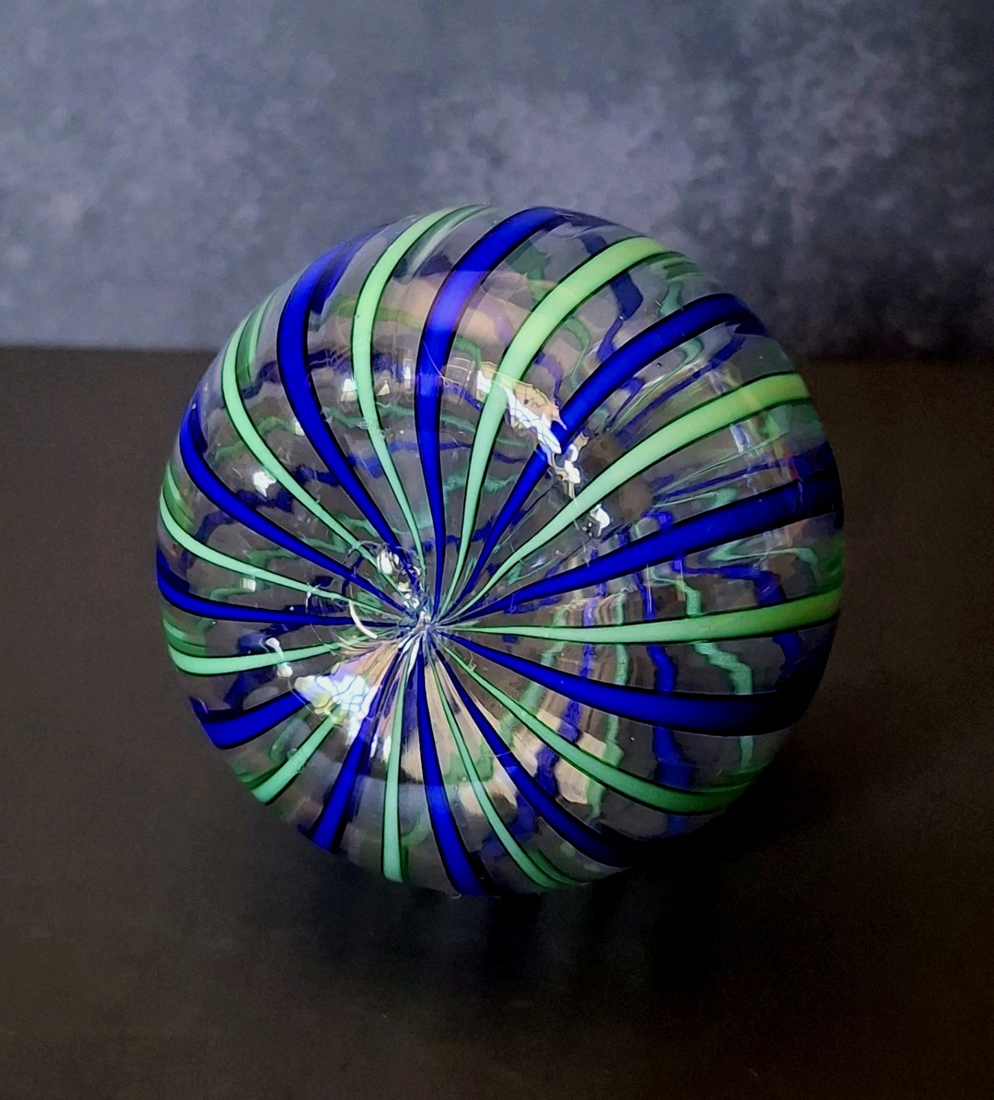 Vintage Venetian Murano Blue & Green Striped Vase Perfume Bottle Miniature