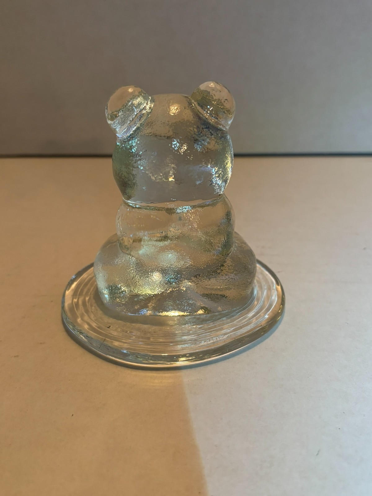 Glass Bear Paperweight Clear Textured Unbranded 3.5 inches Tall