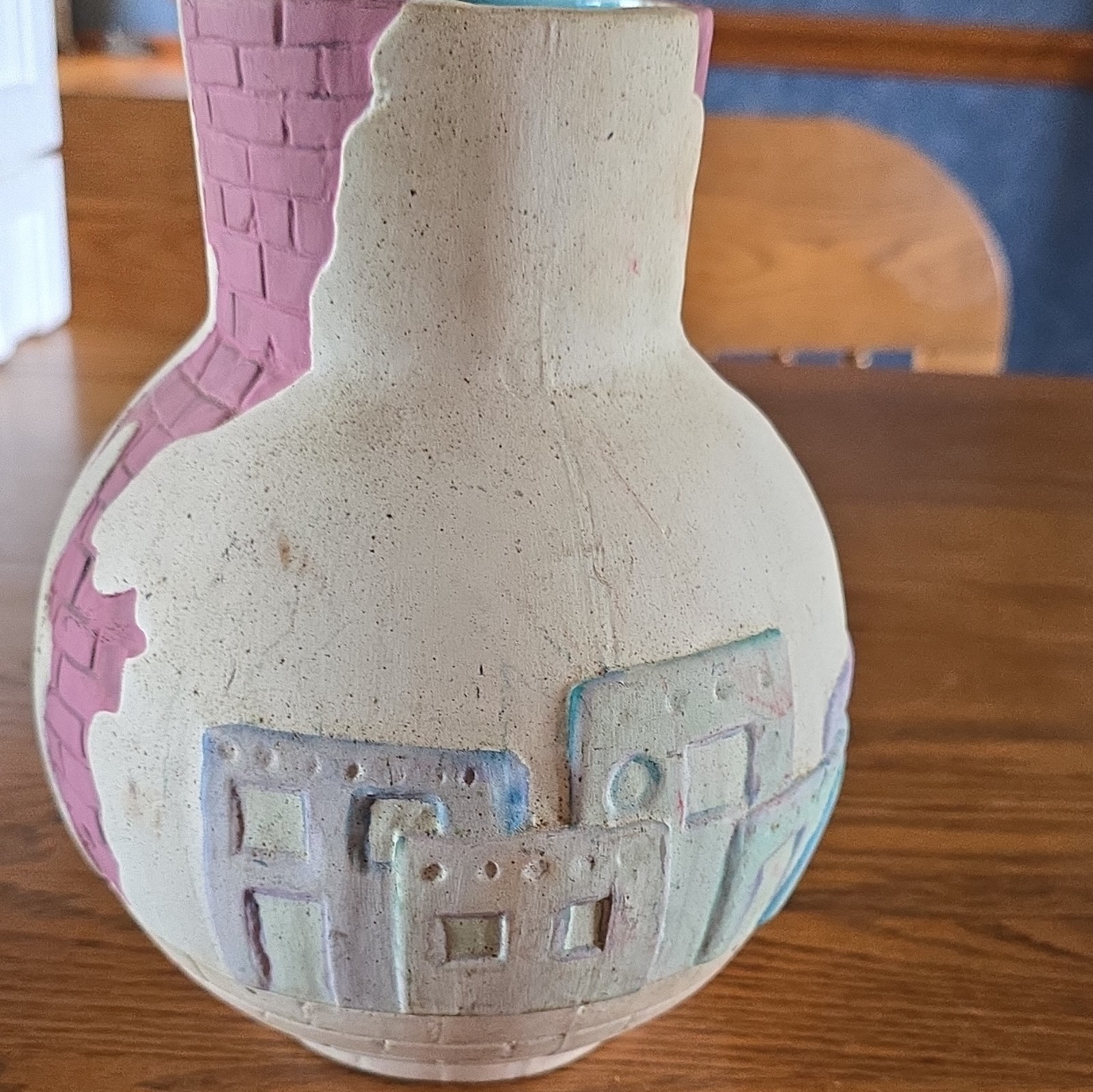 Lynn Whisenant Signed 1993 Art Pottery Vase Hand Painted Textured Cactus