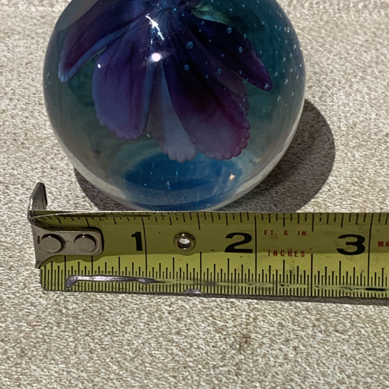 Pink Water Lily or Lotus Flower in Aqua Blue Water Glass Paperweight 2.25” Tall