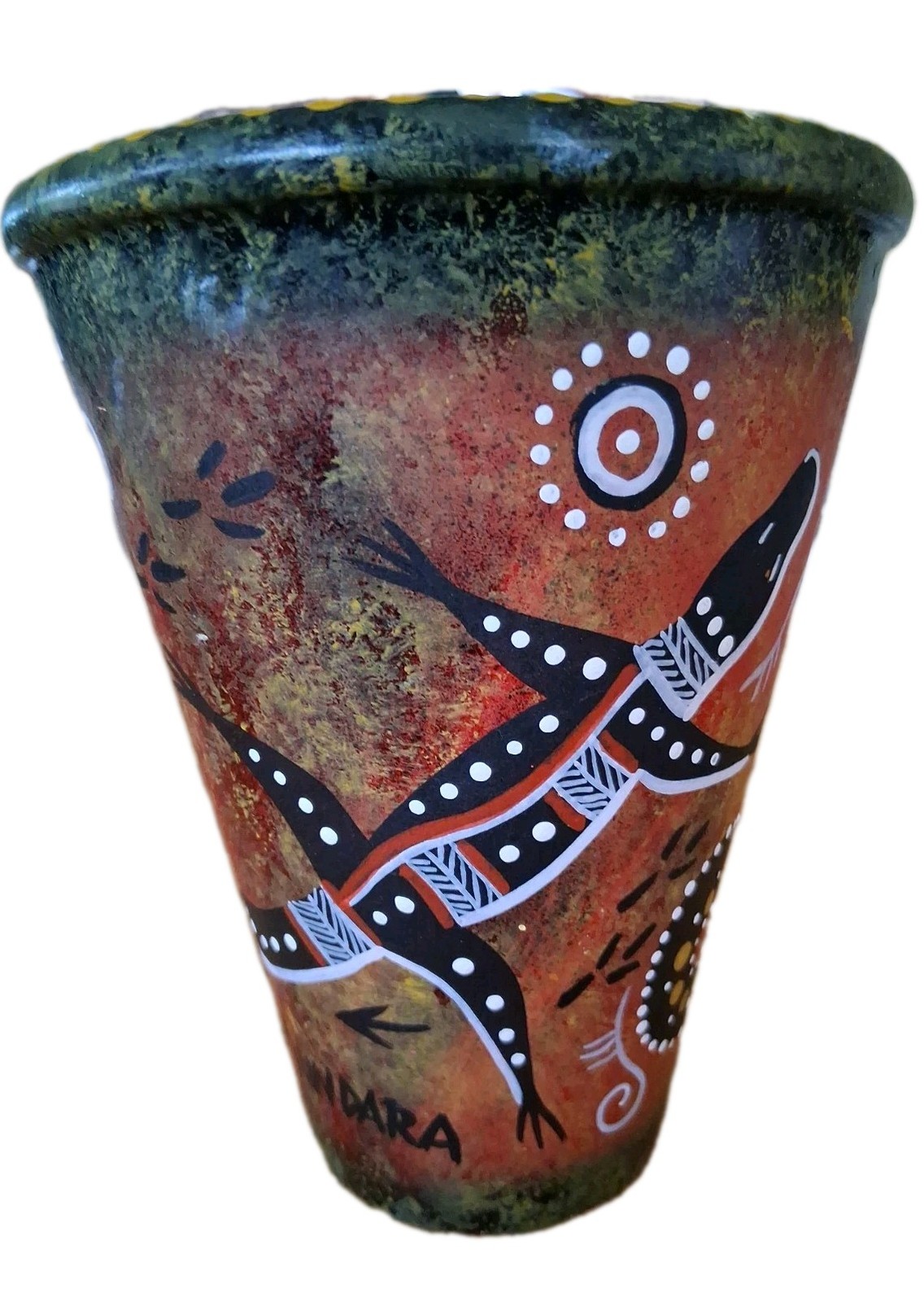 Vintage Australian Authentic Indigenous Pottery Vase 7.5″ x 6″ Signed
