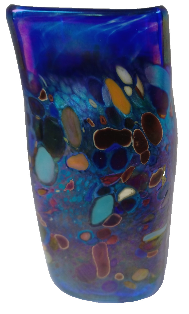 Stunning Vintage Signed 2000 David Tate 6.75″ Iridescent Abstract Art Glass Vase