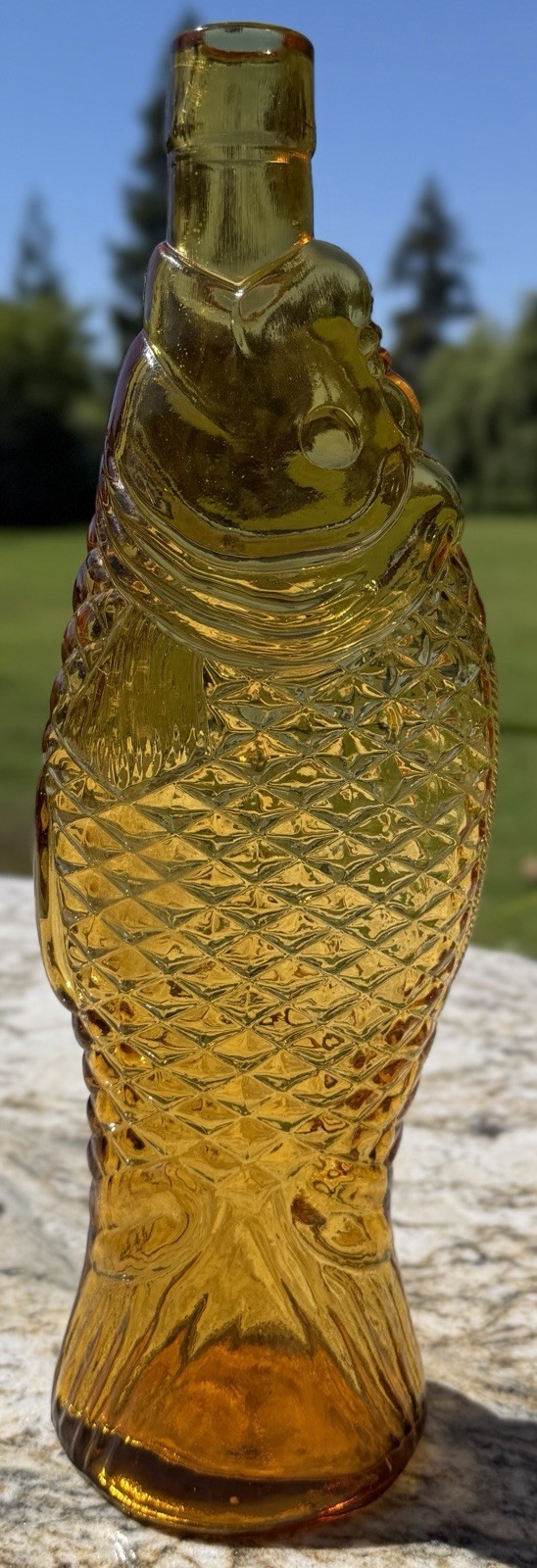 Vintage Amber Fish Glass Bottle Decanter Vase Nautical Barware Decor 12 in