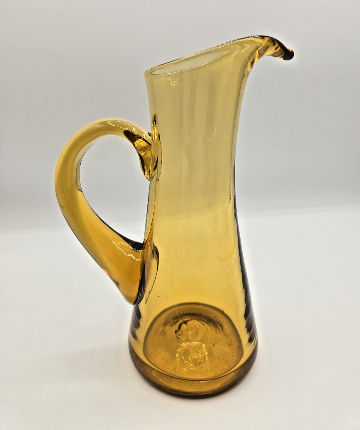 Blenko Amber Small Glass Pitcher Mid-Century Modern 8″