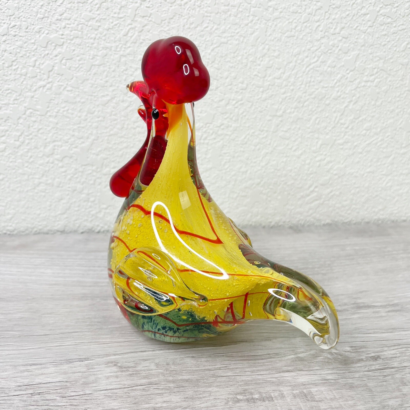 Colorful Art Glass Rooster Cock Yellow Heavy Handmade Figurine Statue