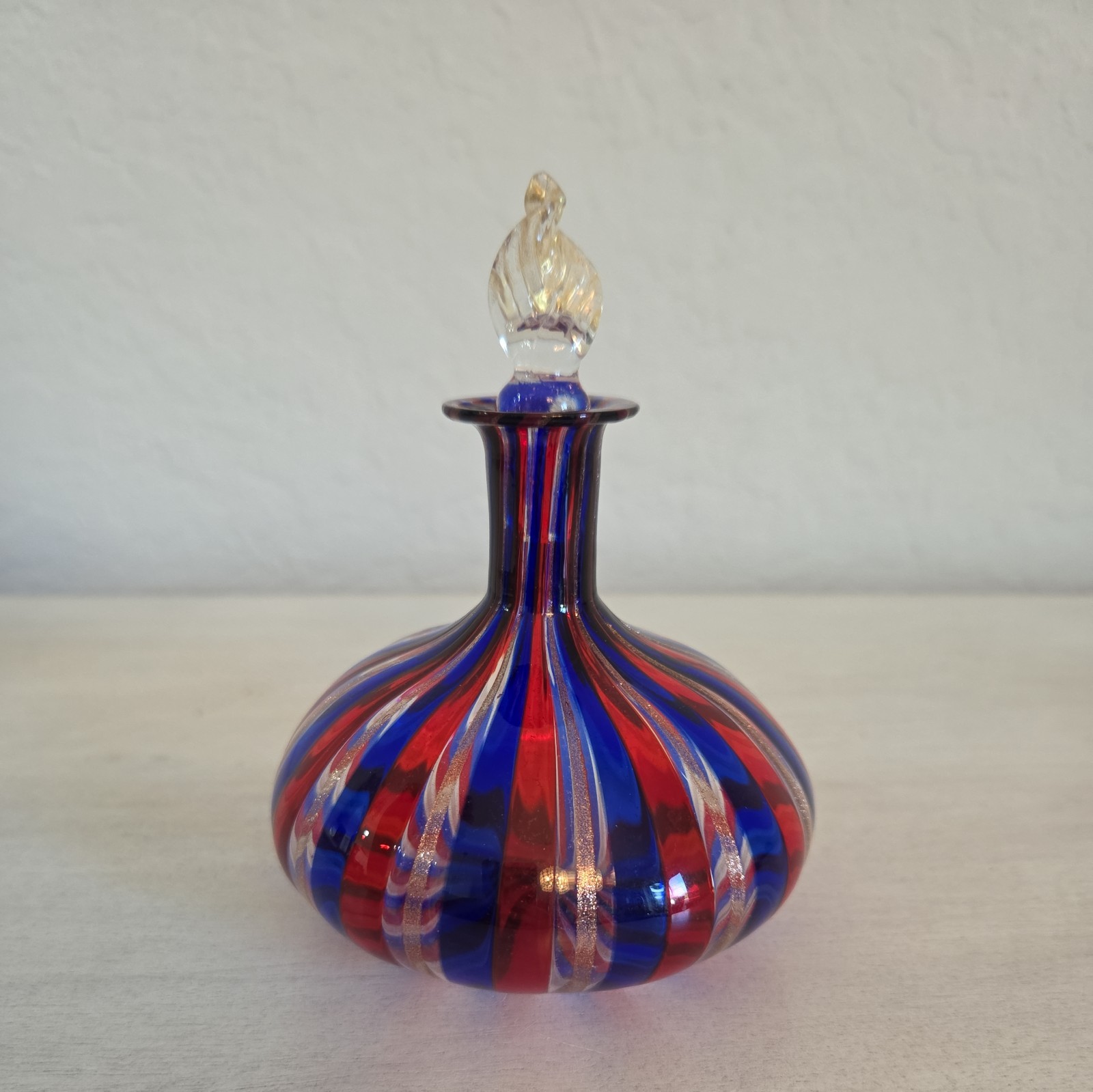 Vintage Linea Valentina Murano Glass Aventurine Striped Perfume Bottle W Stopper