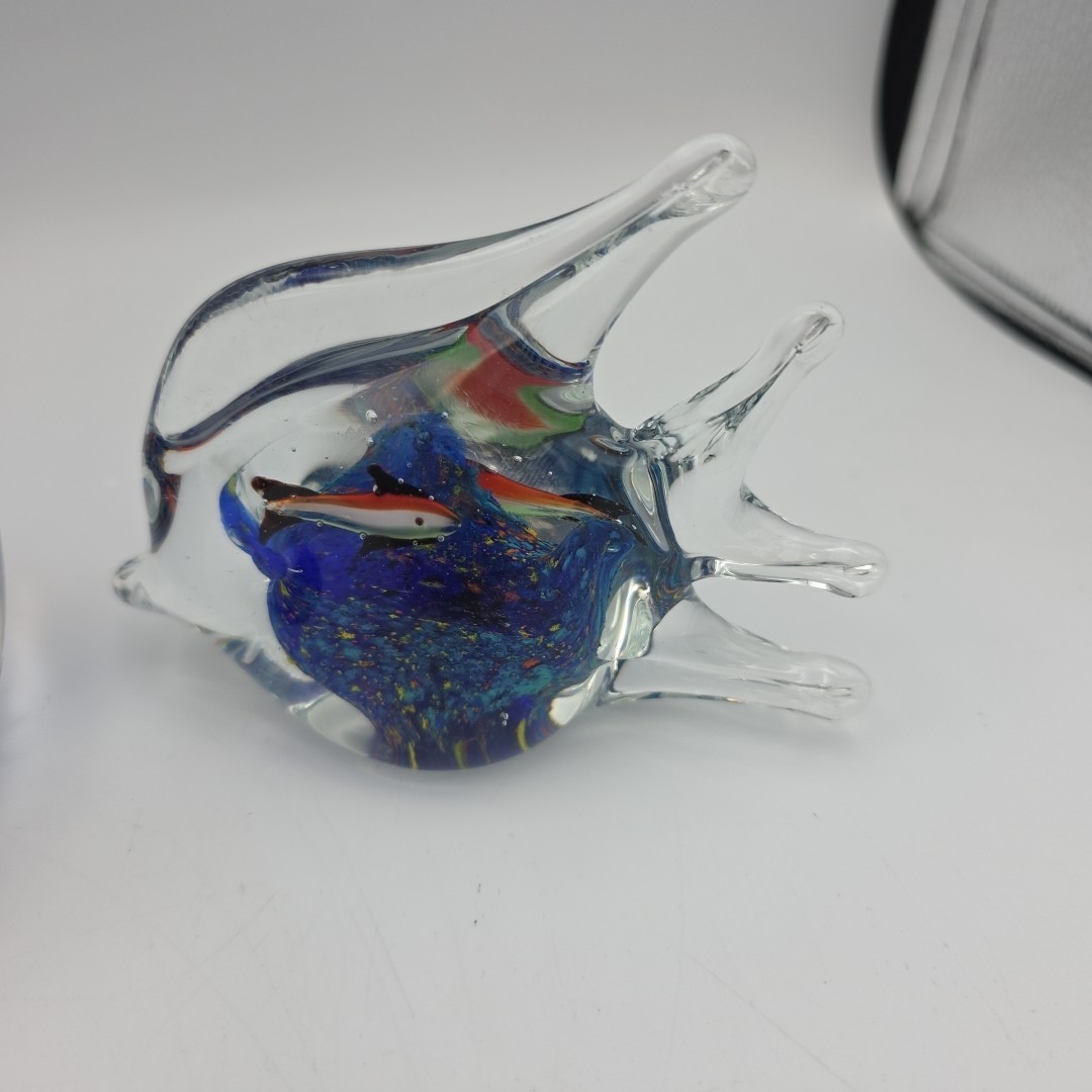 Art Glass Heavy Paperweights Tropical Aquarium Fish Murano Style Blue Lot Of 3