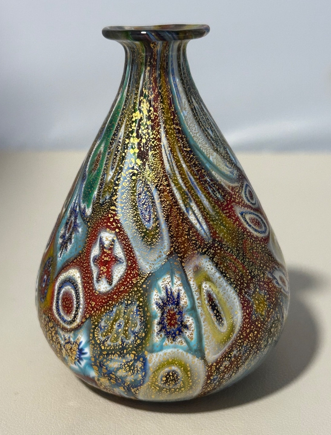 Murano Millefiori Gold Quilt Bud Vase 3 1/2 inches