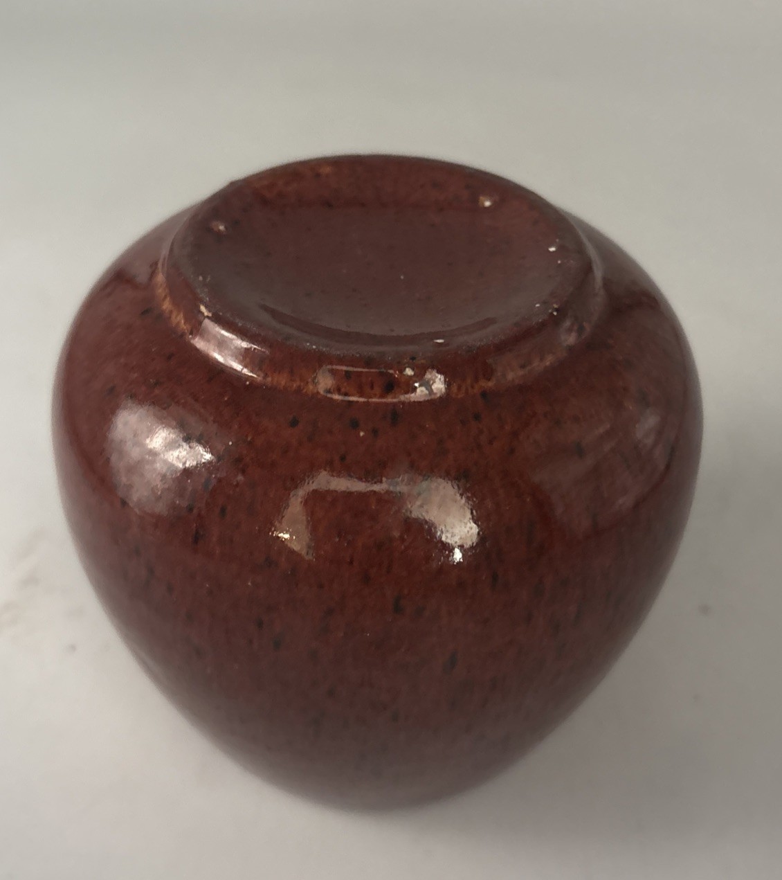 Studio Art Pottery Vase Spherical Red Mottle Boule Form Oxblood Volcano Glaze