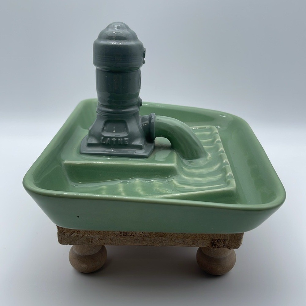 Vintage Layne Water Well Pump Green Ceramic Advertisement Ashtray